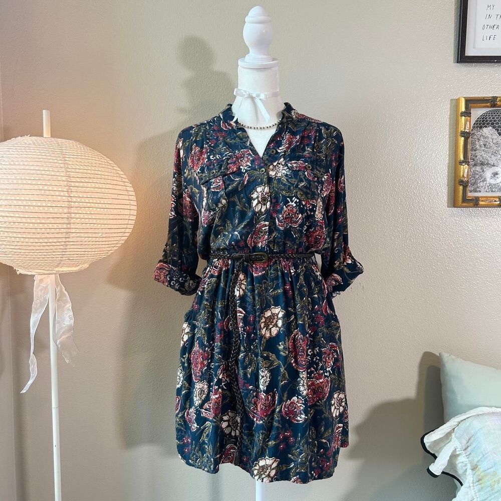 Angie navy floral belted mini dress S
